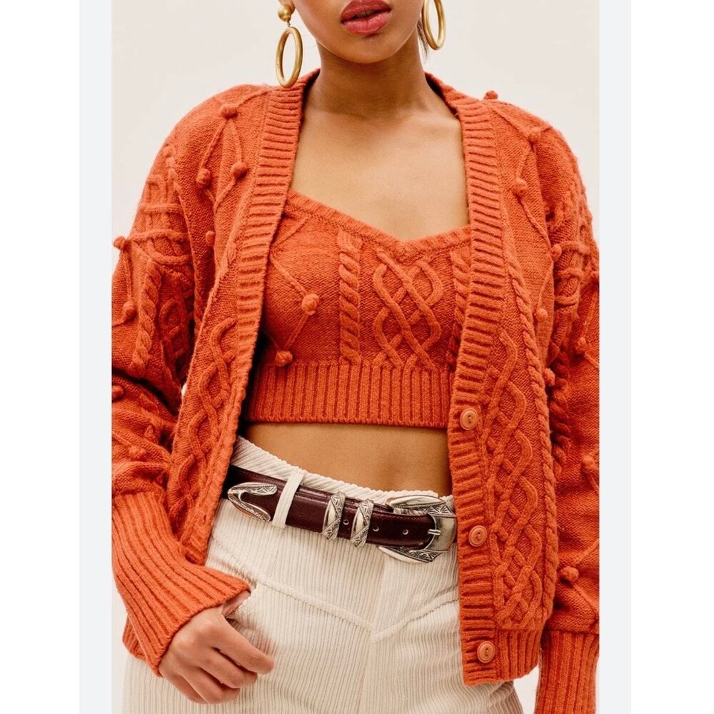 For Love & Lemons Florentina Button Down Cardigan in Ginger Small - Picture 9 of 10